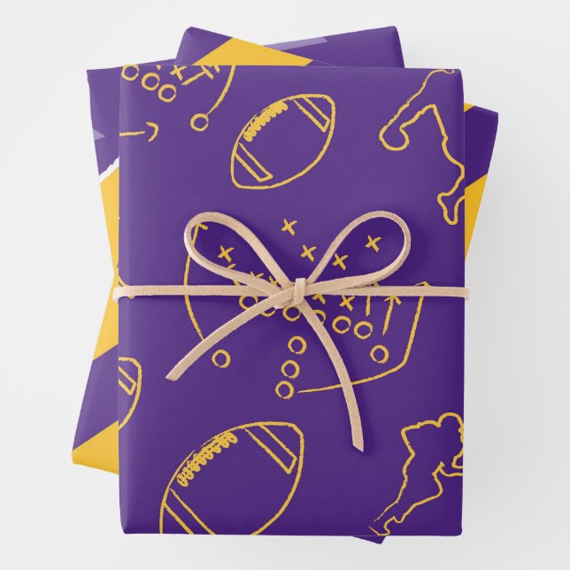 Football Wrapping Papers - Purple and Yellow Paper Sheet (In situ)