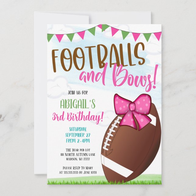 Footballs and Bows Party Invite (Front)