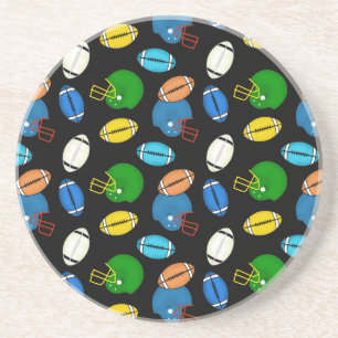 Footballs and Helmets theme black background Coaster