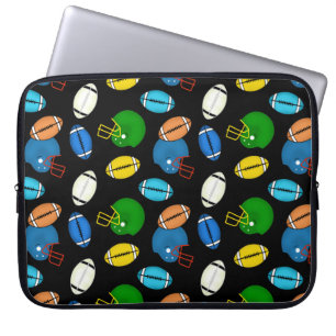 Footballs and Helmets theme black background Laptop Sleeve