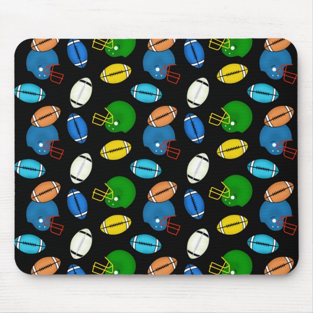 Footballs and Helmets theme black background Mouse Pad (Front)