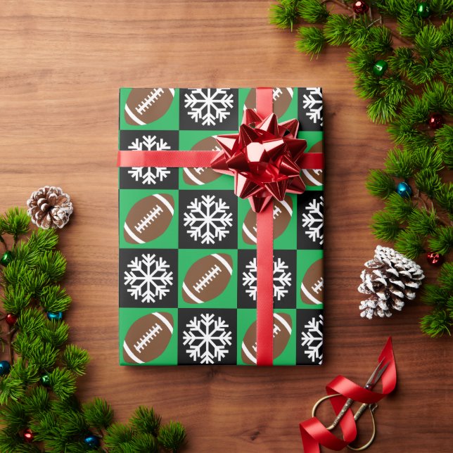 Footballs and Snowflakes Fun Football Christmas Wrapping Paper (Holiday Gift)