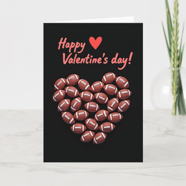 Footballs Form Heart Valentines Card (Front)