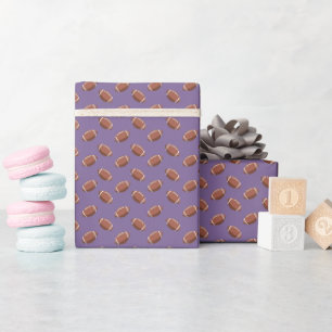 Footballs on Grey-Purple Wrapping Paper