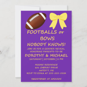 Footballs or Bows Gender Reveal Invitation
