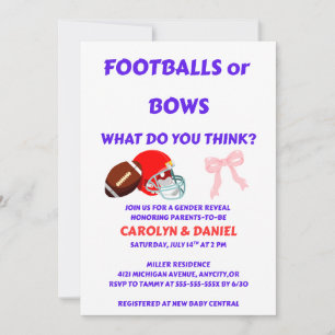 Footballs or Bows Gender Reveal Invitation