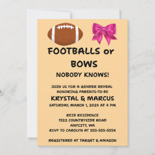 Footballs or Bows Gender Reveal Invitation