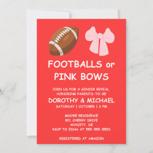Footballs or Bows Gender Reveal Invitation