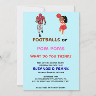 Footballs or Pom Poms Gender Reveal Invitation