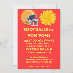 Footballs or Pom Poms Gender Reveal Invitation