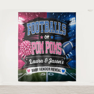 Footballs or Pom Poms Party Banner, Gender Reveal Tapestry