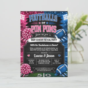 Footballs or Pom Poms Party Invite, Gender Reveal  Invitation
