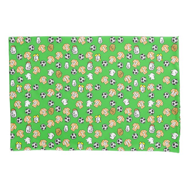 Footballs, Orange Striped Shirts, & Fans Pillowcase (Front)