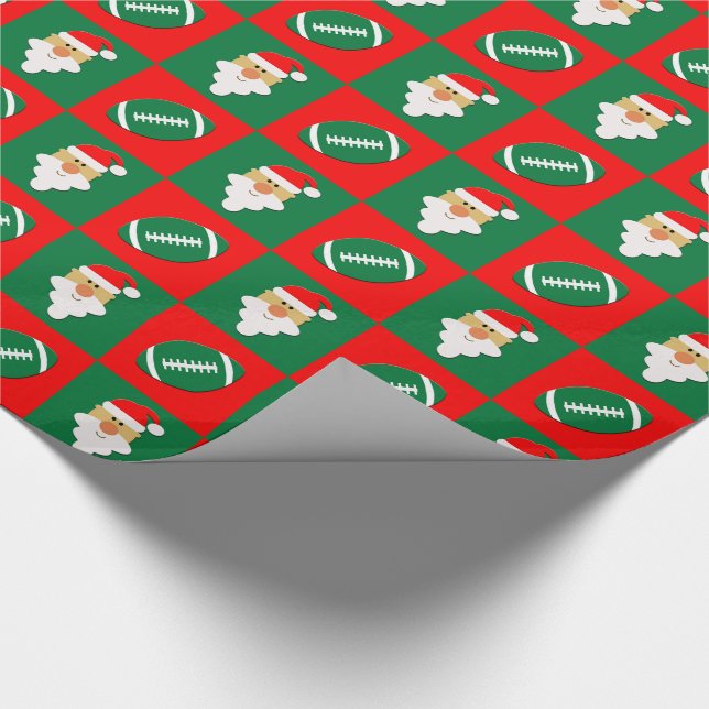 Footballs & Santa Sports Football Player Christmas Wrapping Paper (Corner)