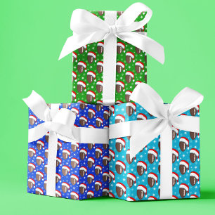 Footballs Santa's Hat & Snowflakes Colourful Wrapping Paper Sheet