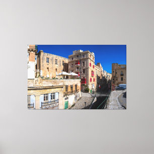 Footbridge, narrow street with stairs in Valletta Canvas Print