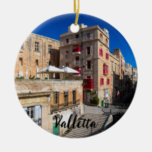 Footbridge, narrow street with stairs in Valletta Ceramic Tree Decoration