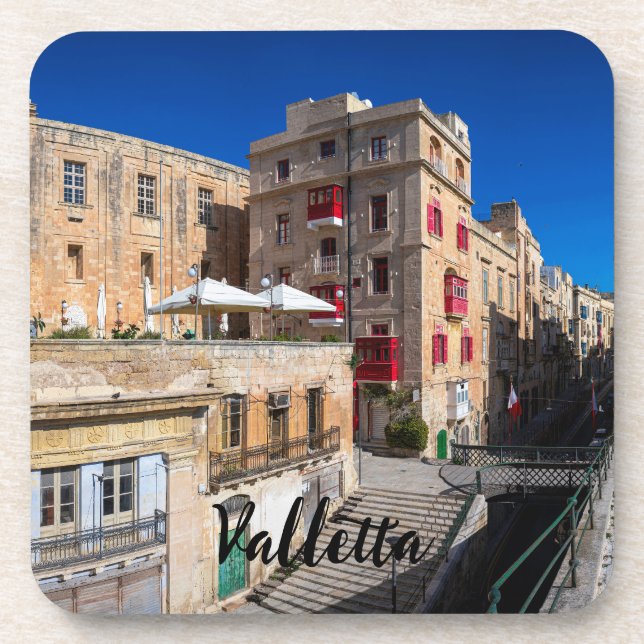 Footbridge, narrow street with stairs in Valletta Coaster (Front)