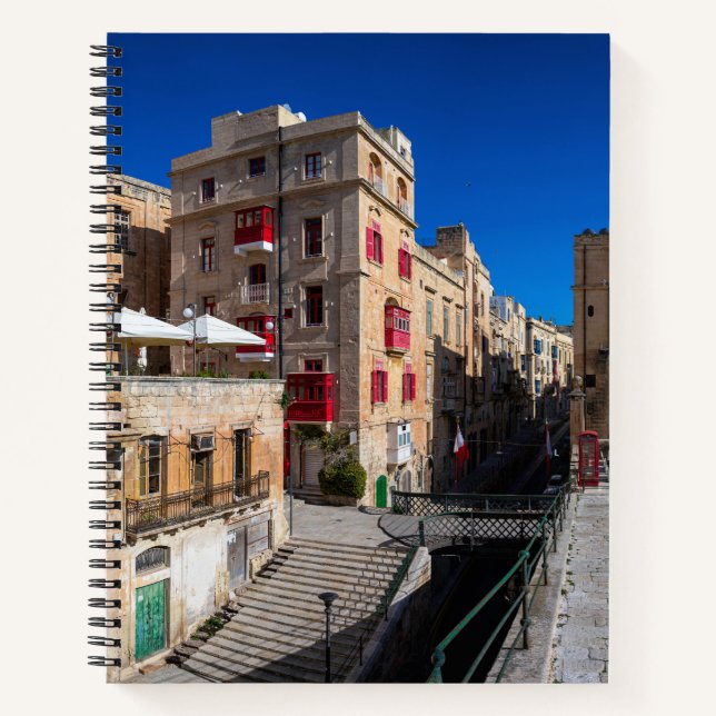 Footbridge, narrow street with stairs in Valletta Notebook (Front)