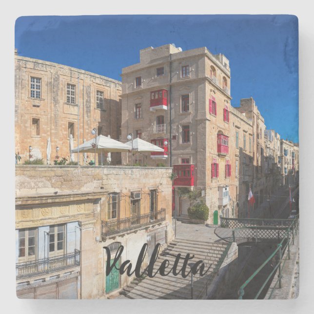 Footbridge, narrow street with stairs in Valletta Stone Coaster (Front)