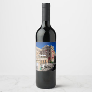 Footbridge, narrow street with stairs in Valletta Wine Label