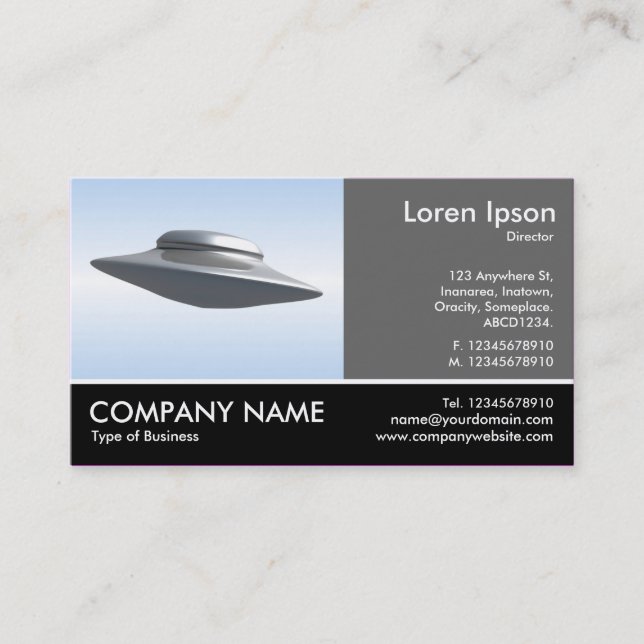 Footed Photo - 60pc Grey - Flying Saucer Business Card (Front)