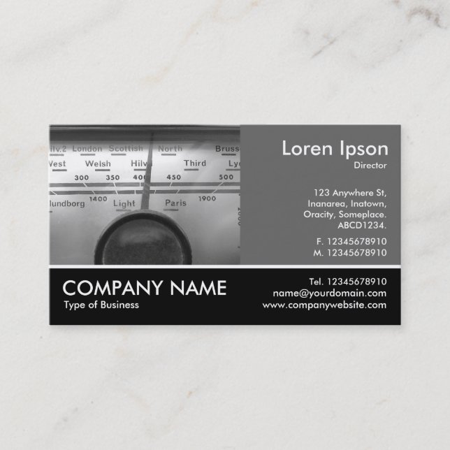 Footed Photo - 60pc Grey - Old UK Radio Dial Business Card (Front)