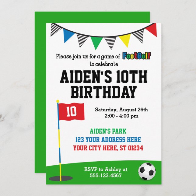 FootGolf Birthday Invitation | Soccer Golf (Front/Back)