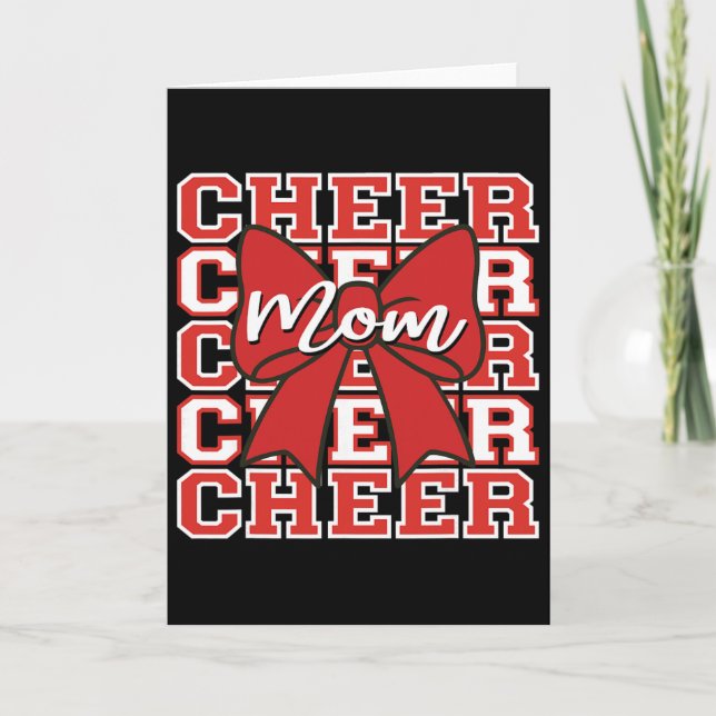 Footll Cheer Mum Game Day Red Bow Cheerleading  Card (Front)