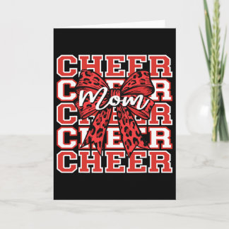 Footll Cheer Mum Game Day Red Leopard Bow Cheerlea Card