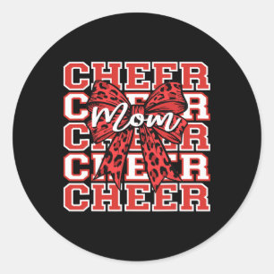 Footll Cheer Mum Game Day Red Leopard Bow Cheerlea Classic Round Sticker