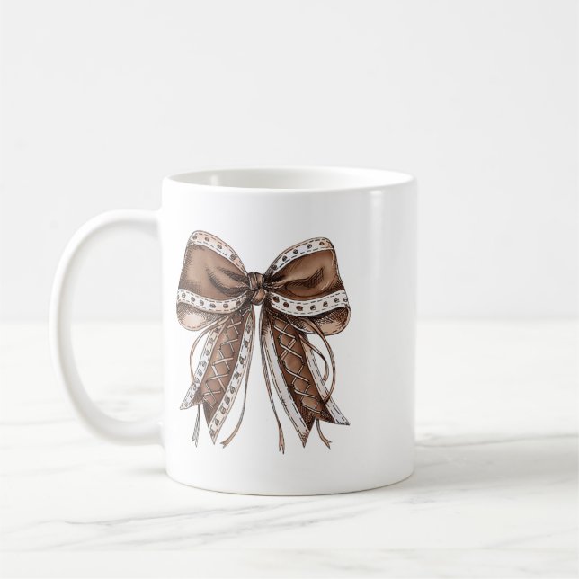 Footll Coquette Bow Game Day Shirt 2 Sided  Coffee Mug (Left)