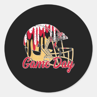 Footll Drip Game Day Sports Footll Mom Go Cheer Re Classic Round Sticker