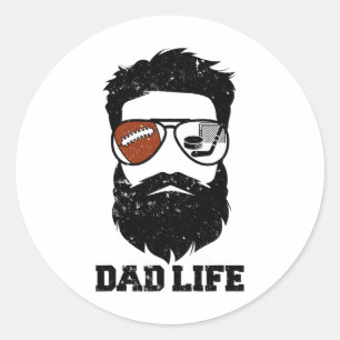 Footll Hockey Dad Messy Hair Beard Footll Hockey D Classic Round Sticker