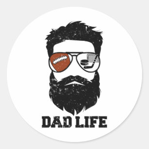 Footll Hockey Dad Messy Hair Beard Footll Hockey D Classic Round Sticker
