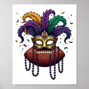 Footll Mardi Gras Mask Beads  Poster