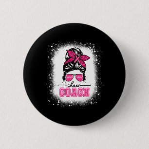 Footll Messy Bun Mum Cheer Coach Breast Cancer Ble 6 Cm Round Badge