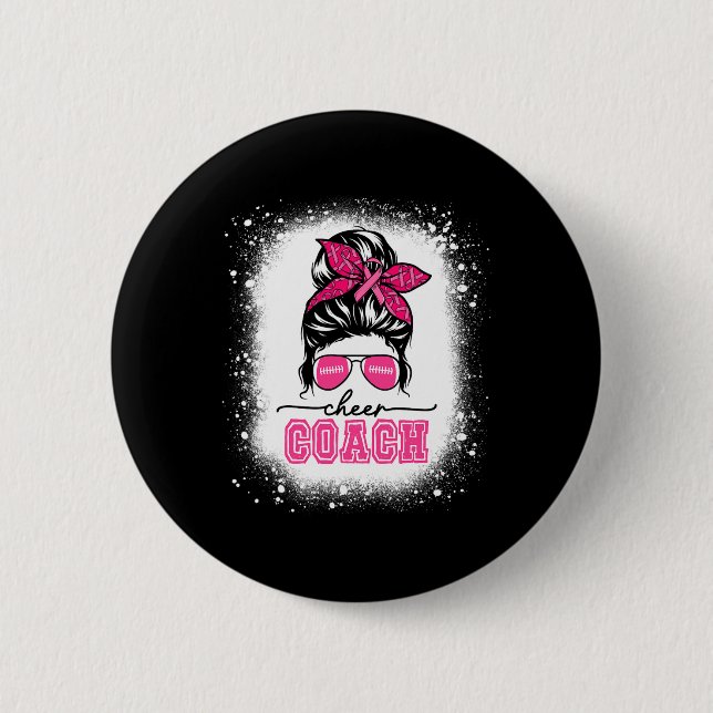 Footll Messy Bun Mum Cheer Coach Breast Cancer Ble 6 Cm Round Badge (Front)