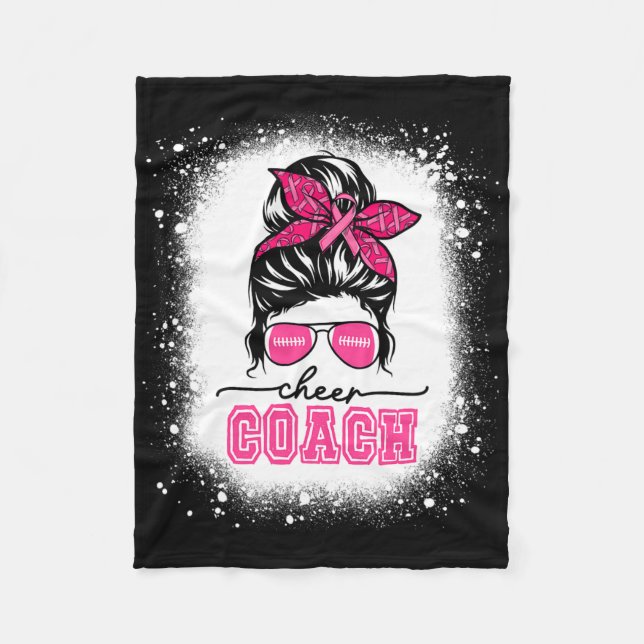 Footll Messy Bun Mum Cheer Coach Breast Cancer Ble Fleece Blanket (Front)