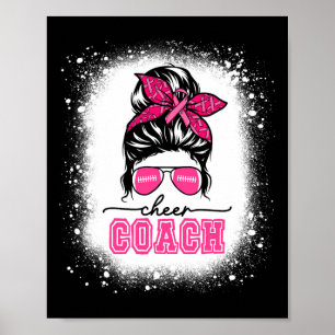 Footll Messy Bun Mum Cheer Coach Breast Cancer Ble Poster