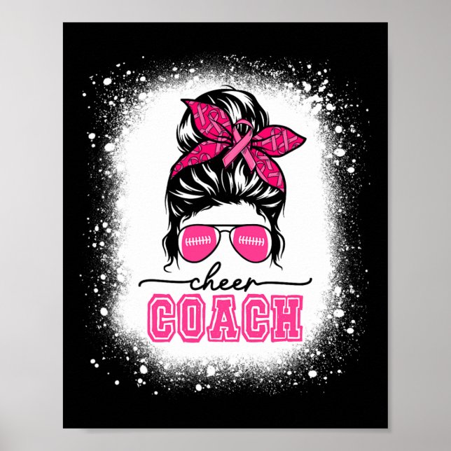 Footll Messy Bun Mum Cheer Coach Breast Cancer Ble Poster (Front)