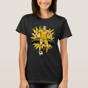 Footll Soccer Black Yellow Player And Stadium Comi T-Shirt