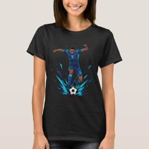 Footll Soccer Blue Striker In The Rain On Wet Grou T-Shirt