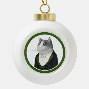 FOOTMAN CAT Ceramic Ball Ornament