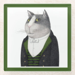 FOOTMAN CAT Glass Drink Coaster