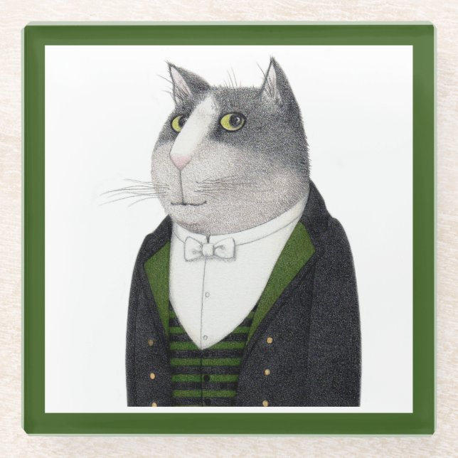 FOOTMAN CAT Glass Drink Coaster  (Front)