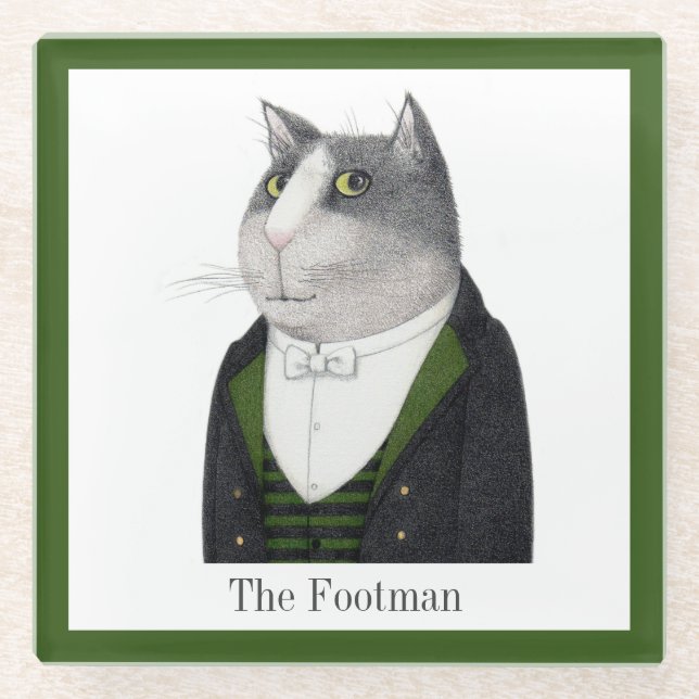 FOOTMAN CAT Glass Drink Coaster + Text (Front)