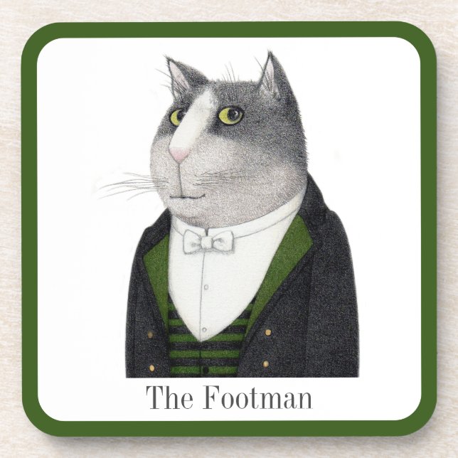 FOOTMAN CAT Hard Plastic Coasters + Text (Front)