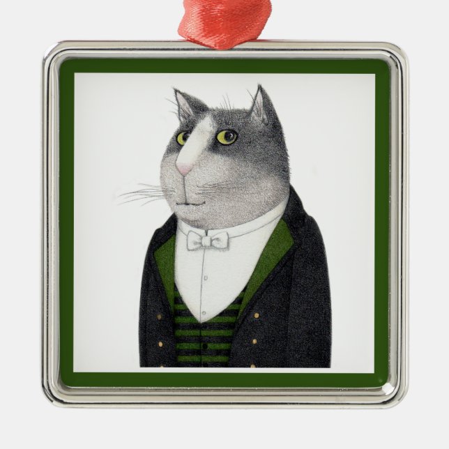 FOOTMAN CAT Premium Square Ornament (Front)