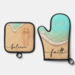 Footprint in the Sand Faith Oven Mitt & Pot Holder Set